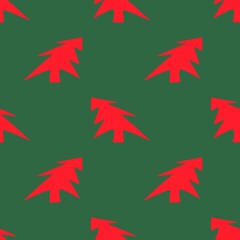 Christmas endless pattern. Red Christmas trees on a green background.