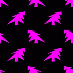 Christmas endless pattern. Pink Christmas trees on a black background.