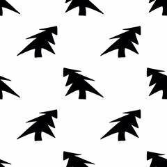 Christmas endless pattern. Black Christmas trees on a white background.