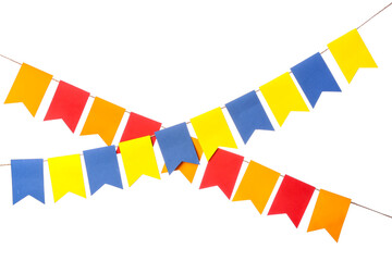 Colorful festive bunting flags on white background