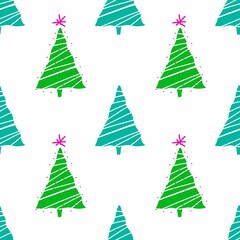 Christmas endless pattern. Green Christmas trees on a white background.
