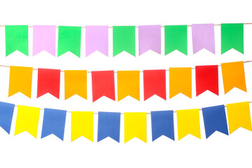 Colorful festive bunting flags on white background