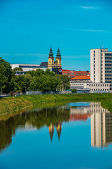 Fototapeta na wymiar View of the Slovak city of Nitra. View of the Catholic castle and the Nitra river.