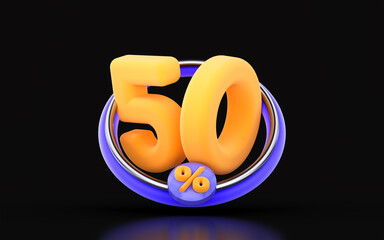 50 percent discount in ring circle on dark background 3d render concept for big shopping offer 