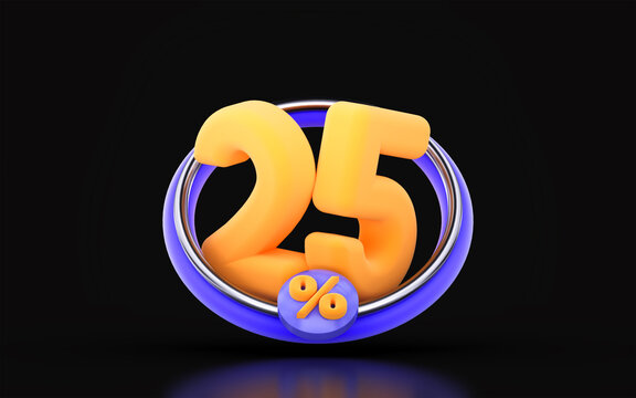25 percent discount in ring circle on dark background 3d render concept for big shopping offer 