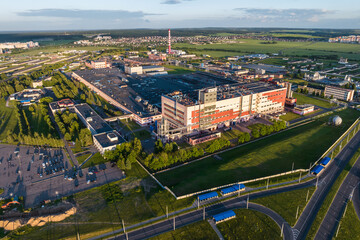 aerial view on pipes of chemical enterprise plant. Air pollution concept. Industrial landscape environmental pollution waste of thermal power plant