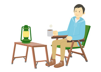 キャンプイラスト_ソロキャンプ_机
