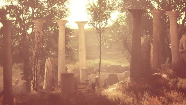 ancient roman ruins with broken statues