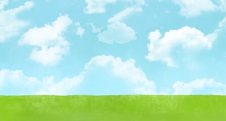 Fototapeta na wymiar 草原と青空の水彩画イラスト