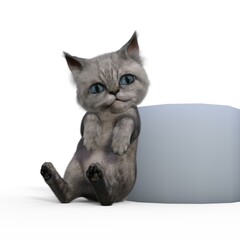 3d-illustration of an isolated cute baby cat leaning