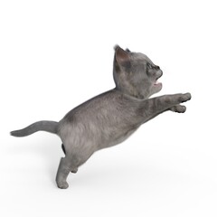 3d-illustration of an isolated cute baby cat jumping