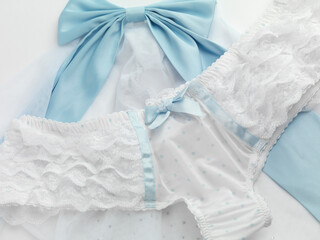 White Lacy Underwear Panties with blue bow