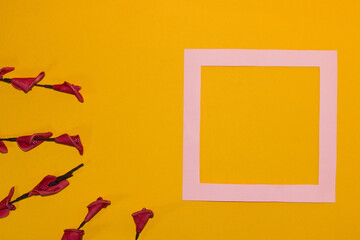 romantic summer floral background, flowers on the left background as on the right pink frame as...