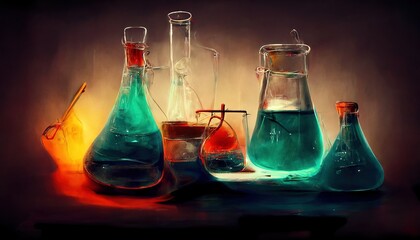 Chemistry is the scientific study of the properties and behavior of matter conceptual illustration - obrazy, fototapety, plakaty