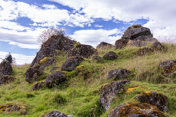 Big stones on the hill of the mountain San Pablo, canton San Fernando of Azuay province, Ecuador. Popular place for tourist activity.