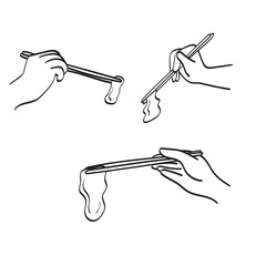 closeup set of hand using chopsticks illustration vector hand drawn isolated on white background line art.