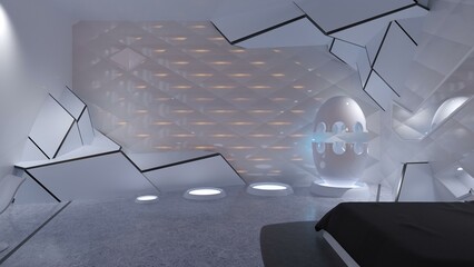 3D-illustration of an living room somewhere in the future