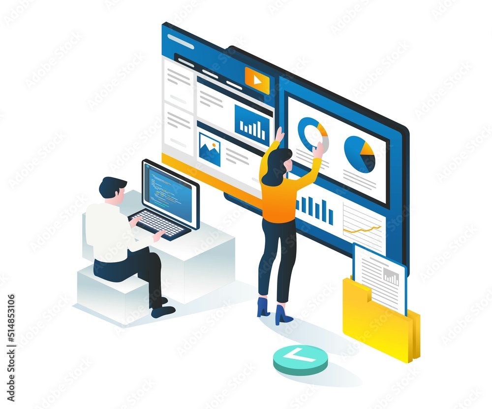 Aufkleber A couple is compiling data analysis with programming language