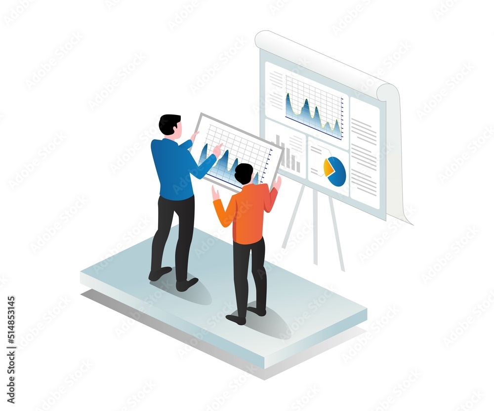 Poster two men analyzing data business