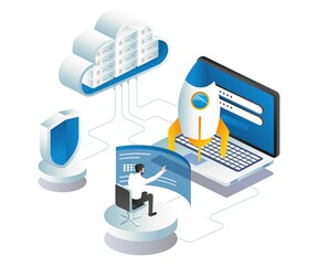 Rocket launches from creative business idea lamp