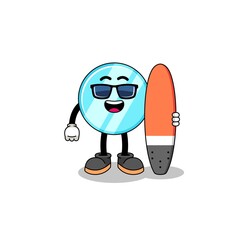 Mascot cartoon of mirror as a surfer