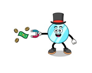 Character Illustration of mirror catching money with a magnet