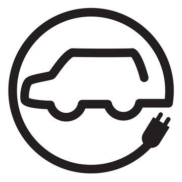 Icono circular cargador de coche el&eacute;ctrico con enchufe