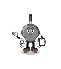 Cartoon mascot of frying pan doctor