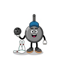Mascot of frying pan as a bowling player