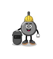 Mascot of frying pan as a welder