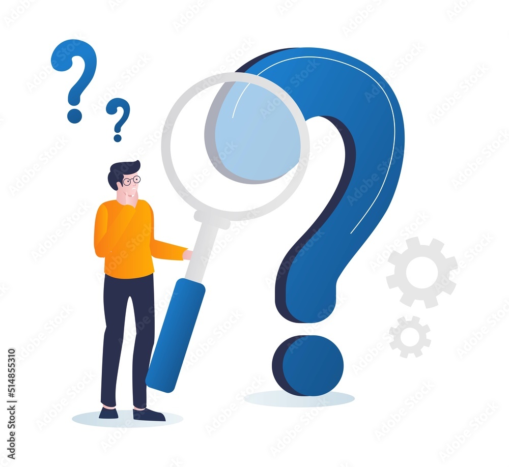Aufkleber isometric illustration concept looking for a question mark solution