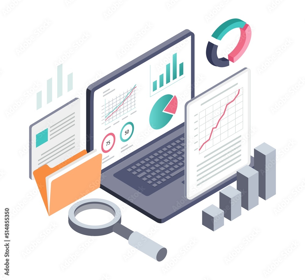 Aufkleber Concept illustration of isometric computer data analysis