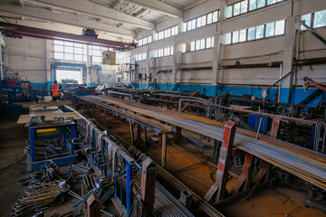 Reinforced concrete factory. Production of iron armature reinforcement of concrete structures - obrazy, fototapety, plakaty