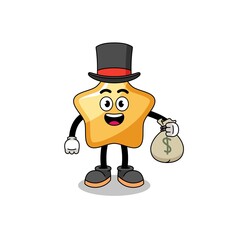 star mascot illustration rich man holding a money sack