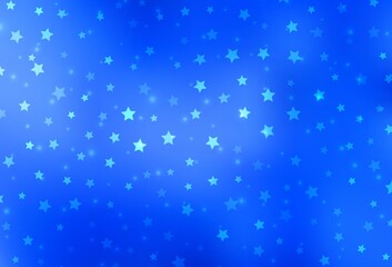 Light BLUE vector template with ice snowflakes, stars.