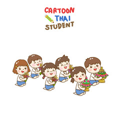 Cartoon Cute Thai Students Character.