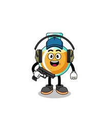 Character mascot of lab beakers doing shooting range