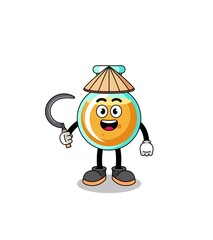 Illustration of lab beakers as an asian farmer