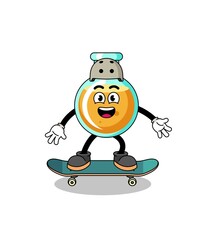 lab beakers mascot playing a skateboard