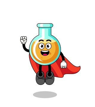 lab beakers cartoon with flying superhero