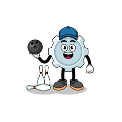 Mascot of gear as a bowling player