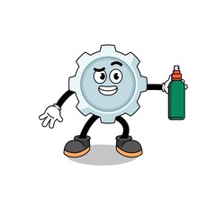 gear illustration cartoon holding mosquito repellent