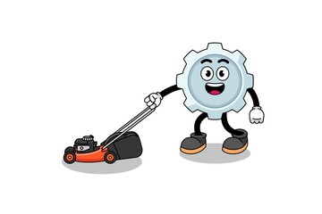 gear illustration cartoon holding lawn mower