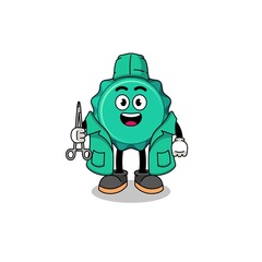 Illustration of bottle cap mascot as a surgeon