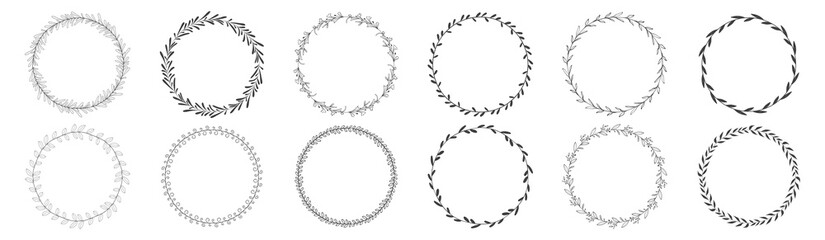 Collection of circle frame leaf wreath element decorative design for invitation card template