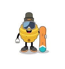 Mascot cartoon of bee hive snowboard player