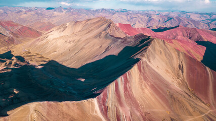 Drone photographs of the mountain of colors in Pitumarca, City of Cusco, Peru.