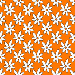Pattern groovy daisy. Hippie retro vintage flowers seamless pattern in 70s-80s style. Hippie Aesthetic