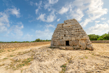 The Naveta des Tudons, an ancient megalithic monument and funeral tomb on the island of Menorca,...