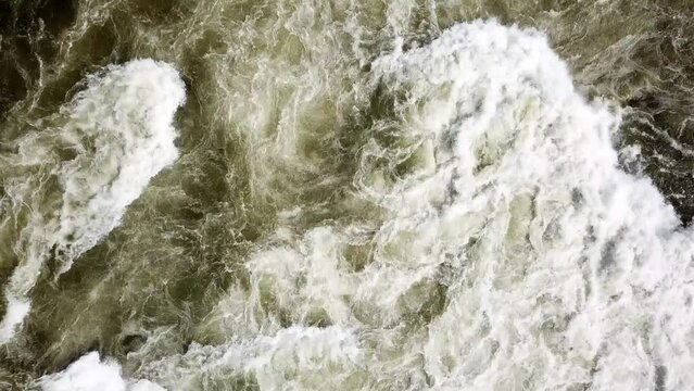 Water rapids on the Nile River in Uganda. Blue-green water - drone view from above